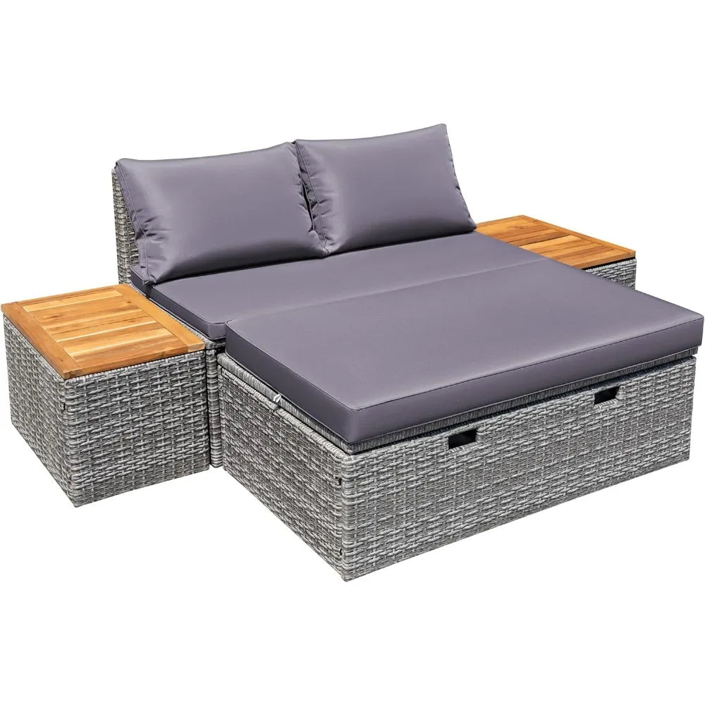 Patio Day Bed with 2 Side Tables Outdoor