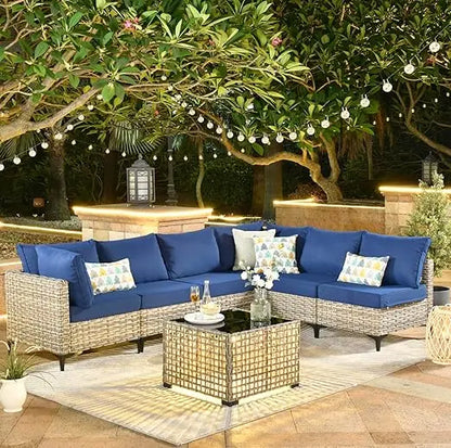 7 Piece Outdoor Patio Furniture with Glowing Coffee Table