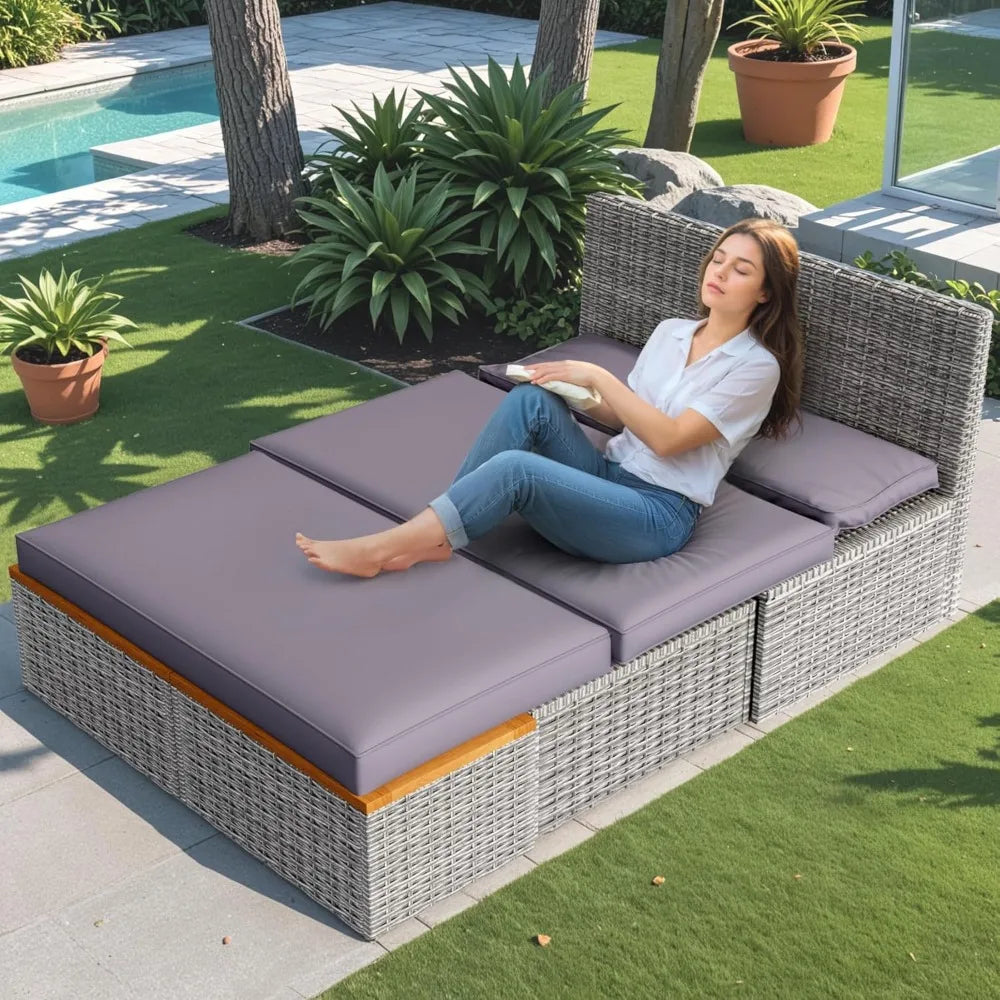 Patio Day Bed with 2 Side Tables Outdoor