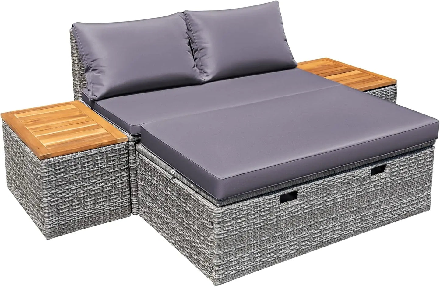 Patio Day Bed with 2 Side Tables Outdoor