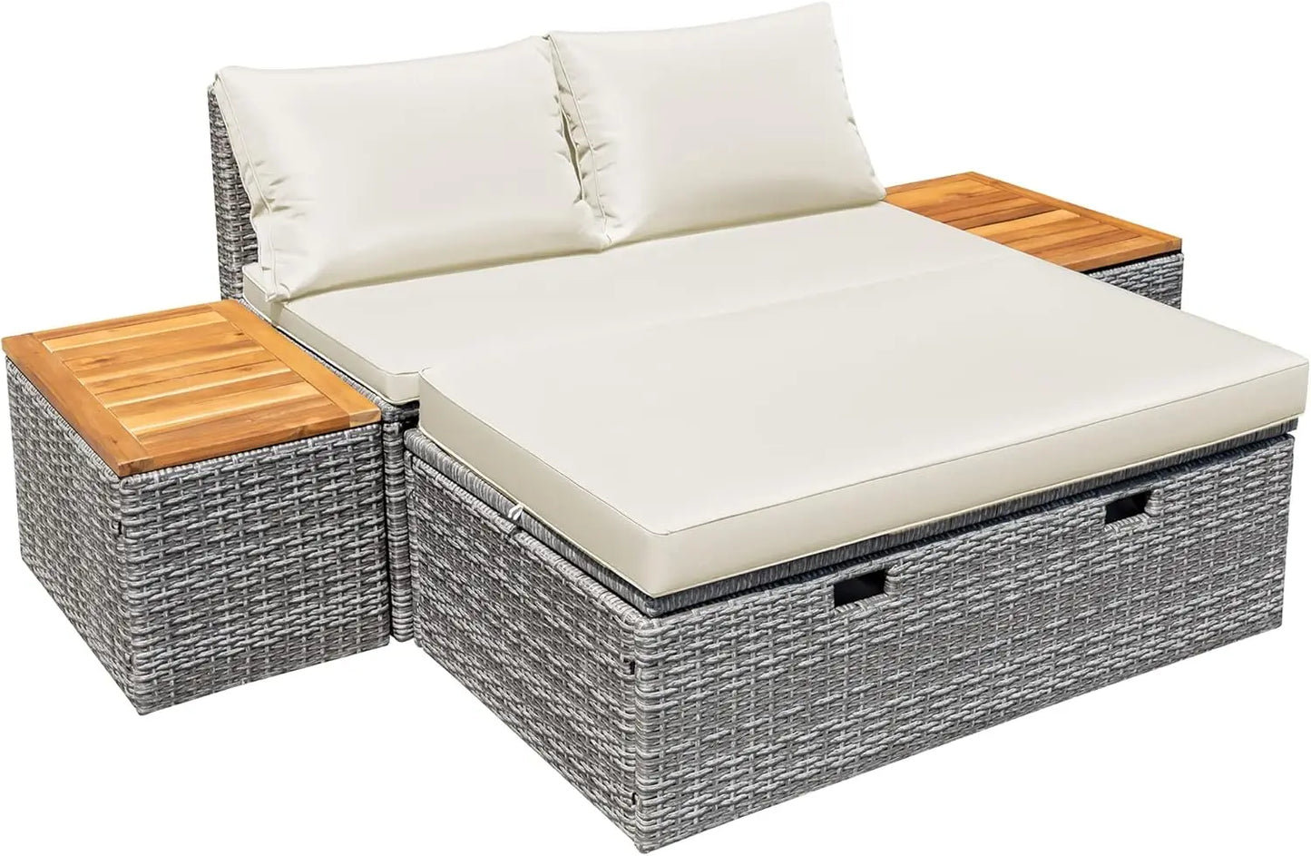 Patio Day Bed with 2 Side Tables Outdoor