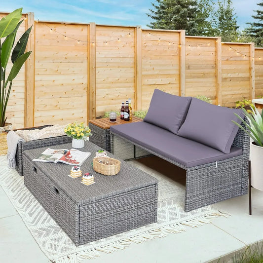 Patio Day Bed with 2 Side Tables Outdoor